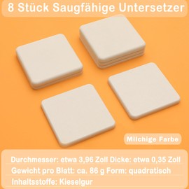 EOGRFW Pack of 4 Water-Absorbent Stones, 10 x 10 cm Diatomite Coasters, Absorbent Coasters for Drinks, Cups, Hand Soaps Plants, Quick Water Absorption (White)