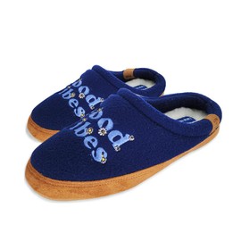 LIFE IS GOOD Women's Moccasin Slippers, 303593W,Suede & Fleece Open Back Indoor/Outdoor Slip-Ons, Darkest Blue/Good Vibes, 7 UK