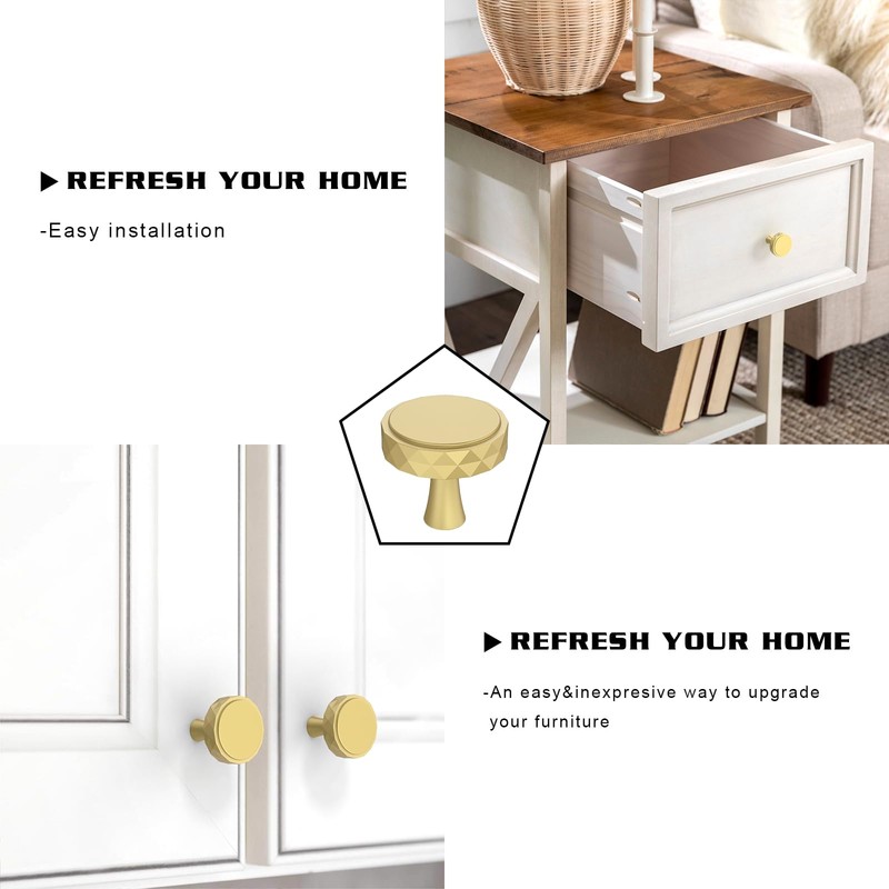 Amerdeco 10 Pack 1-1/5"(30mm) Brushed Gold Cabinet Knobs for Dresser