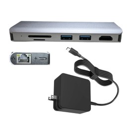 Genérico Hub USB-C 7 en 1 + Cargador Universal 65W - Adaptador 4K HDMI, 2 Puertos USB 3.1, RJ45, Lector SD/Micro SD y Puerto Tipo C - Compatible con PC, Mac, Smartphones y Tablets