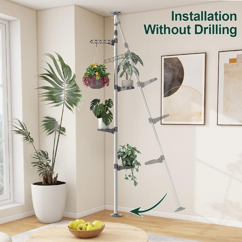 Hershii Indoor Plant Stand Pole Tension Rod Corner Standing Shelf