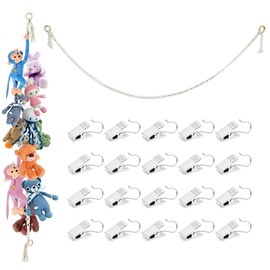 Mizoxy 2M Stuffed Animal Storage Chain with 20 Metal Clips, Boho Display Holder for Kids' Room, Cotton Hanging Organizer for Hats, Socks, Holiday Cards & Room Decor