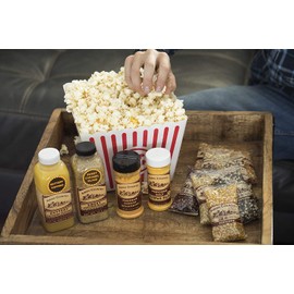 Amish Country Popcorn | 8 - 4 Ounce Variety Gift Set with Buttery Topping, Sweet Caramel Glaze, Ballpark Salt & Cheddar Cheese Seasoning | Old Fashioned, Non-GMO and Gluten Free