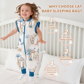 LAT Baby Sleep Bag with Feet Winter,Three-way zipper Wearable Blanket with Legs,Warm Sack for Toddler Thicken 2.5 TOG-Sleepsuit Removable Sleeves(S,Elephant)