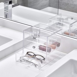 iDesign Plastic Divided 3-Drawer Vanity & Countertop Organizer – 7" x 6.5" x 6.5”, Clear