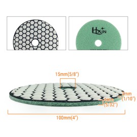 HXIN Diamond Dry Polishing Pads 4" 100mm for on Granite Marble Stone Concrete Tile Ceramic Floor Easily Connected to Hook & Loop Backing Holder Pads for Polisher (1, 1500 Grit)