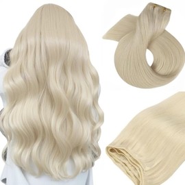 Ice White Weft Hair Extensions Human Hair Light Blonde Sew In Hair Bundles 22 Inch 120 Gram Remy Weft Hairs for Women White Blonde Silky Straight Hand Tied Double Weft Hairs Bundles