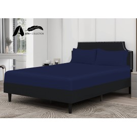 A ATH COLLECTION Egyptian Cotton Fitted Sheet 25 CM Extra Deep Pocket, 200 Thread Count Cotton Soft, Fade & Wrinkle Resistant Fitted Bed Sheets (Super King, Navy)