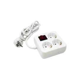 Schuko 3-Way Power Strip with Switch, 3 m, 3 G, 1.5 mm², White, Base with 3 Sockets