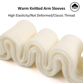 Women Winter Knit Arm Warmer Long Sleeves Fingerless Gloves Warm Women Arm Sleeves with Thumb Hole (White)