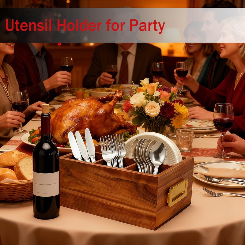 Arflo Acacia Silverware Holder for Party with Handle - Paper