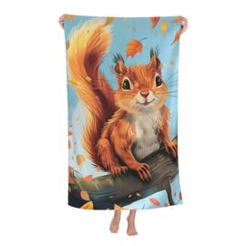 VANZEV Squirrel Beach Towel 31inx51in, Animal Sand-Free Microfiber Bath Towel Ultra Soft Quick Dry Pool Towel Absorbent Towel Lightweight Towel for Swimming Bathroom Decor