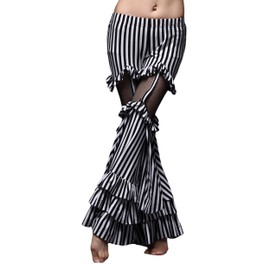 Women's Belly Dance Tribal Style Performance Pants Striped Flared Performance Pants L Black