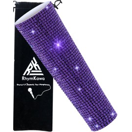 RhymKawa Bling Wired Microphone Sleeve for Shuer SM58 Beta58 Sparkly Shining, Bedazzled Rhinestone Mic Covers Glittering on Stage, Party (Violet)
