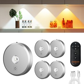 MEKKLEON Puck Lights with Remote Control, Rechargeable, Wireless Under Cabinet Lights, 5Pcs (Silver)