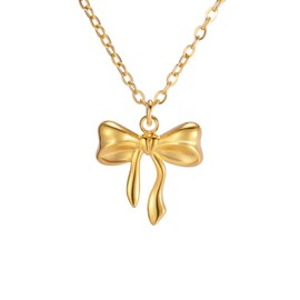 kkjoy Cute Small Tiny Bow Necklace Stainless Steel Gold Plated Dainty Ribbon Bow Tie Pendant Necklace Butterfly Bowknot Jewelry for Women Charming Ladies (Style 6)
