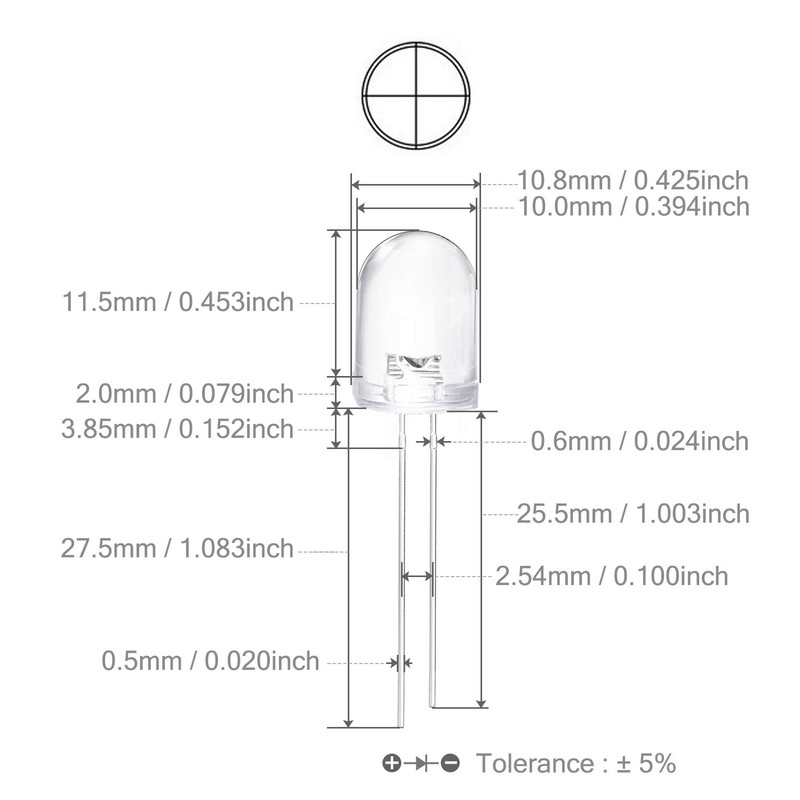CHANZON 50 pcs 10mm White LED Diode Lights (Clear Round