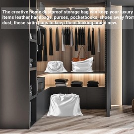 FEICHANGHAO 7 Pack Dust Bags for Handbags Storage Silk Cloth Bag With Drawstring Large Storage Pouch for Handbag Purse Shoes Boots, White, 23.6 × 19.6 in, Dust Bags for Handbags