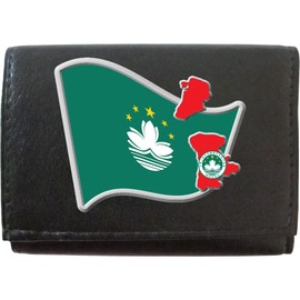 Klassek Macau Flag Macanese Map and Coat of Arms COA on Brand Men Leather Wallet Keyring Key Rack with Zip Pocket and Metal Gift Box