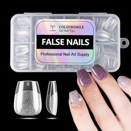 Puntas de uñas postizas de cobertura completa extracortas tipo ataúd - 216 uñas postizas de gel preformadas, 12 tamaños para extensiones francesas acr