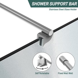 Shower Door Support Bar, 27.5'' to 47.2'' Telescopic Stainless Steel Wall-to-Glass Support Bar for 1/4"(6mm) to 3/8"(10mm) Thick Glass, Fixed Panel Support Rod, Matte Black