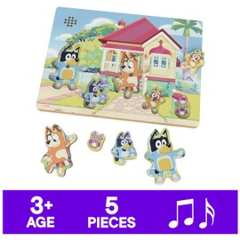 Spin Master Games, Bluey Sound Puzzle, 5-Piece Wood Puzzle for Toddlers & Kids, Featuring Bluey & Family with Sounds, Wooden Toddler Learning Toy, Stocking Stuffer Gift Ideas for Ages 3 & Up