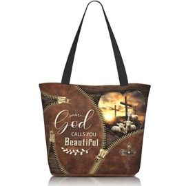Yrivto Bible Tote Bags For Women Christian Tote Bag Religious Church Bag With Zipper Inspirational Catholic Gifts For Women Birthday Gifts