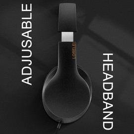 LORELEI X6 - Auriculares de diadema con micrófono, ligeros, plegables y portátiles, con graves estéreo de 1,45 m, sin enredos, con cable para smartphone, tablet, MP3/4 (negro-dorado)