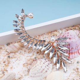 Iaceble Leaf Ear Climbers Earrings Punk Rhinestone Stud Earrings Gold Cz Cluster Ear Cuff Earrings Crystal Pearl Wrap Ear Cuff Earrings Jewelry for Women