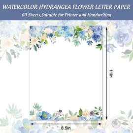 60 Pack Hydrangea Stationery Letterhead Paper Blue Purple Floral Letter Writing Paper Spring Summer Flower Greeting Note Paper for Invitation Office Printing, 8.5 x 11 Inch