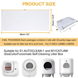 ELEGX 120 Count Litter Box Liners, 3MIL Extra Thick Heavy Duty, Automatic Self Cleaning Litter Robot Cat Waste Bag, 22" x 13" Compatible with Cleanpethome/Pura X/MAX/Petkitt/Pet ree