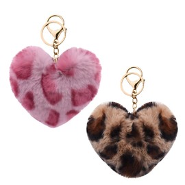 Y2k Heart Charm Leopard Keychains for Women Girls Fuzzy Animal Keychain for Backpacks Handbag Charms for Purses Bag Leopard Keychain Heart Accessories for Car Key Chain Fluffy Heart Keychains 2 Pcs