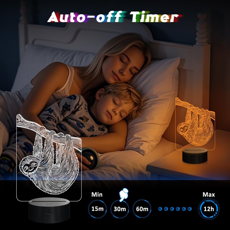CoolGift Mart Sloth Night Light, 3D LED Optical Illusion Sloth