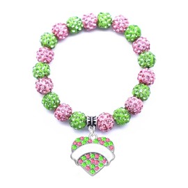 AKA Bracelet AkA Sorority Gifts for Women Sorority Bracelet Pink and Green Bracelet Charm Crystal Bracelet Jewelry Gifts