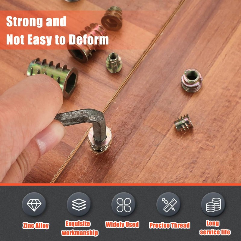 15 Pcs Threaded Inserts for Wood, M8 (8mm) X 25mm