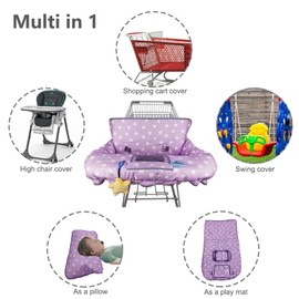 Shopping Cart Cover for Baby boy Girl, Multi-in-1 Cart Covers for Babies, Infant High Chair Cover, Machine Washable, Soft Padded Grocery cart seat Cushion Cover, Purple dot
