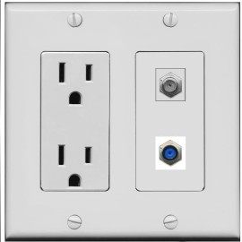 RiteAV 15 Amp Power Outlet and COAX F81 Wall Plate [Gray]