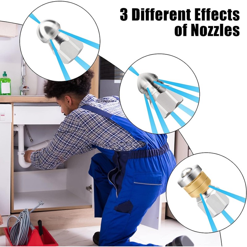 QOOWFEANIG 3Pack Sewer Jetter Nozzle for Pressure Washer, Drain Cleaning