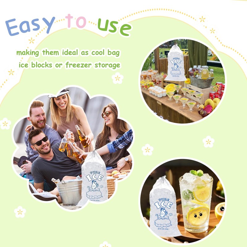 10 Pcs Ice Bags for Ice Cubes with Drawstring, Heavy