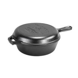 Lodge Pre-Seasoned Yellowstone Stamped Cast Iron 2 in 1 Combo Cooker - Dual Handle - Deep Pot Cooker + Frying Pan - Use in the Oven, on the Stove, on the Grill, or Over a Campfire - Use to sear, sauté, bake, broil, braise, fry, or grill - Bucking Bronco 10.5 Inch Combo Cooker