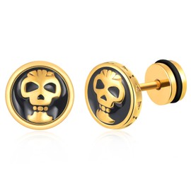 feilok skeleton Stud Earrings for Women Men Stainless Steel Piercing Huggie Ear Jewelry gold