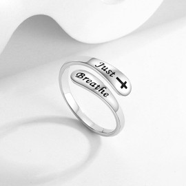 STROLLGIRL 925 Sterling Silver Just breathe Wrap Ring Dainty Yoga Ring Yoga Jewelry Meditation Ring Gift for Women
