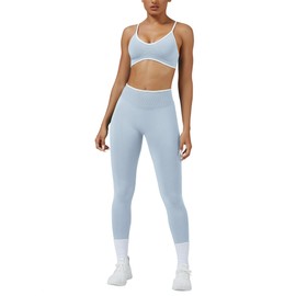 ABOCIW Womens Workout Sets 2 Piece Seamless Color Block Sports Bra Scrunch Butt Lifting High Waist Leggings Gym Set Yoga Pilates Outfits Athletic Work Out Clothes Blue Medium