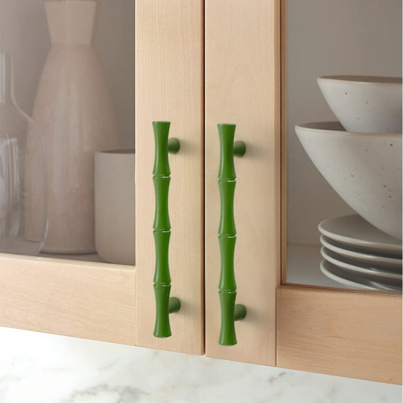 AchNau 10pcs Cabinet Handles Hole Centers 3-3/4",Bamboo Shape Kitchen Cupboard