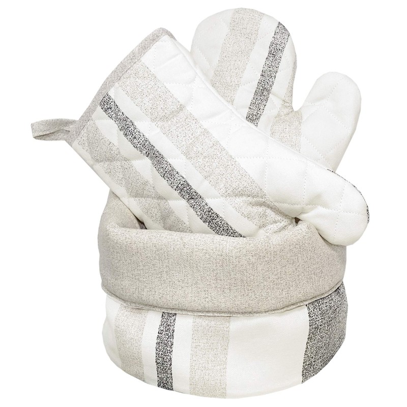 Lashuma Kitchen Towels Rustic Grey Beige Striped 48 x 68