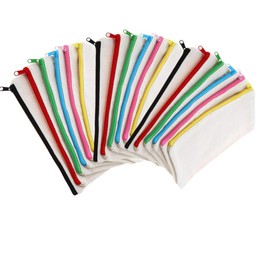Pack of 20 White Canvas Pencil Cases, 21 x 12 cm, Canvas Pencil Case for Primary School with Zip, DIY Pencil Bag, Multifunctional Travel Bag, Colour: Plain, Colour:, Plain
