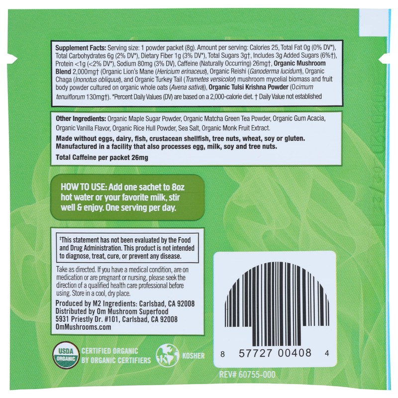 Om Mushroom Superfood Organic Mushroom Matcha Latte Blend, 0.28 OZ