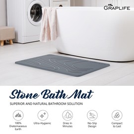 Graplife - Stone Bath Mat, Diatomaceous Earth Shower Mat, Non-Slip Super Absorbent Quick Drying Bathroom Floor Mat, Natural, Easy to Clean (23.6 x 15.35 Darkgrey)