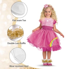 MKYSZLT 2 Pairs Girls Ruffle Socks Shiny Double Lace Frilly Socks Cotton Dress Socks Kids Turn Cuff Pageant Socks for Big Little Girl (US, Age, 8 Years, 10 Years, Gold + Silver)