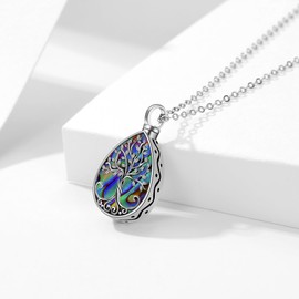 Tree of Life Urn Necklace for Ashes Abalone Shell 925 Sterling Silver Teardrop Cremation Jewelry for Ashes Memory Keepsake Jewelry for Women Men